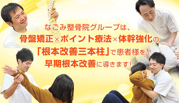 名古屋市で腰痛,頭痛,産後の骨盤矯正,などでお悩みの方はなごみ整骨院・接骨院グループにご来院ください。